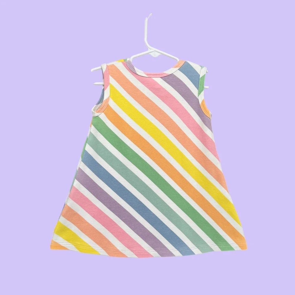 The Beaufort Bonnet Company Pima Cotton Rainbow Stripe Sleeveless Dress 2T